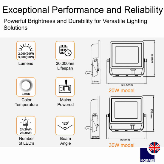 Morris LED Floodlight 20W 6500K 2,000lm
