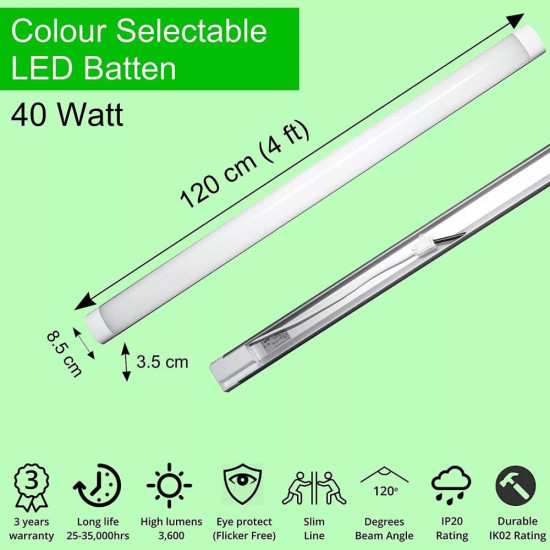 4ft LED Batten Light 3 in 1 Colour Changeable 4ft LED Batten Light 3 in 1 Colour Changeable