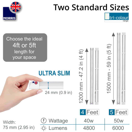 Morris Tri-Colour LED Batten Light 5ft (Colour Changeable-3CCT)