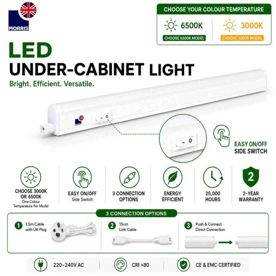 Morris 3000 or 6500K Kitchen Under Cabinet Lighting LED – 18W, 2160 Lumen,  Connectable 1150mm 