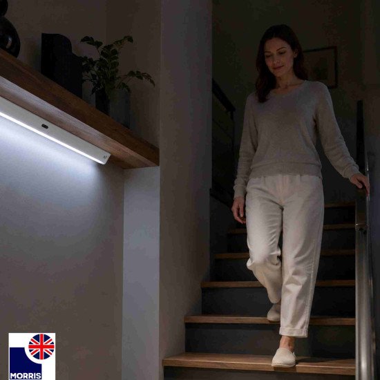 Morris 6500K Rechargeable T5 Under Cabinet Lighting with Wave Sensor – 120 Lumen, USB-C, Magnetic Mount, 2.4W