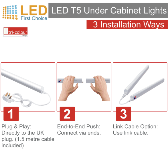 Morris LED T5 Under Cabinet Lights 850mm Tri-Colour (3CCT)  (Connectible)